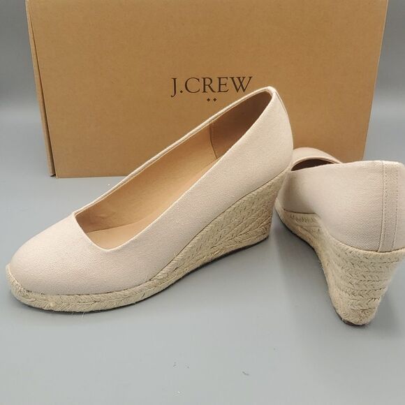JCrew MWT Espadrille Beige Canva Seville Wedge heel Height 3.5" Size 8 - Picture 4 of 8